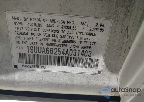 2004 Acura Tl z USA, uszkodzony, nr VIN 19UUA66254A031403